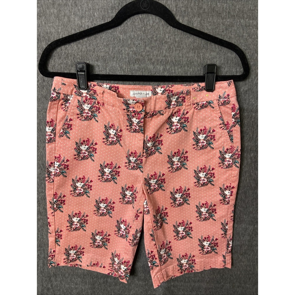 Juniper & Lime Womens sz 4 Shorts Salmon Flower Print Chino Bermuda